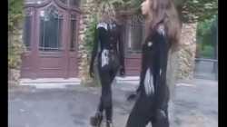 two slim girls in latex