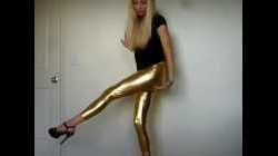 Blonde in Golden Leggings