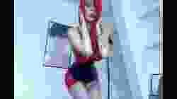 latex art, model in red Latex