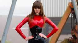 My fetish girl ( Red and black Latex Catsuit, Ballet Boots, Latex Gloves )