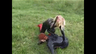 outdoor catfight in tight latex