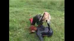 outdoor catfight in tight latex