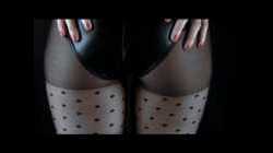 Hot Babe with Great Ass - Wet Look PVC Hooded Leotard - Black Pantyhose/Tights Foot Tease