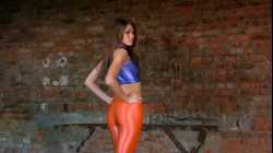 Natasha in skin-tight shiny spandex