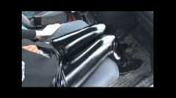 Girl in black PVC Leggings vinyl